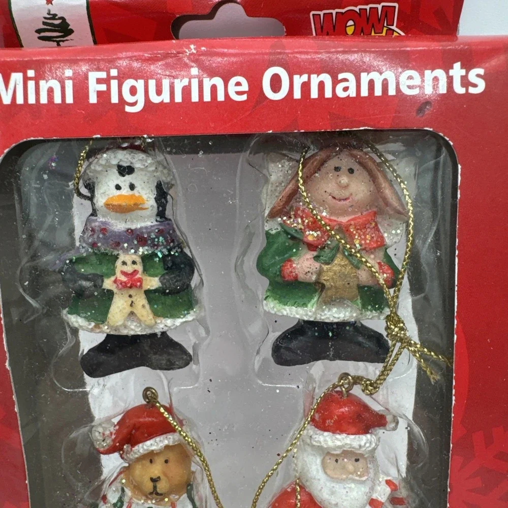 Vintage set of 6 mini Christmas figurine ornaments New Old Stock